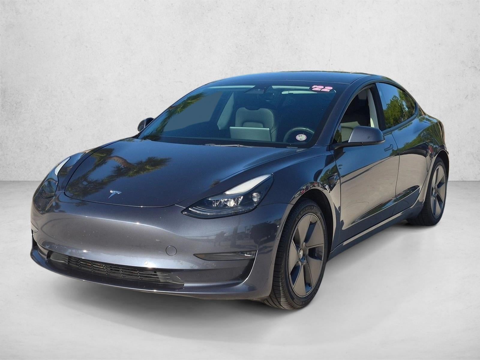 2022 Tesla Model 3 RWD in Silver/Gray — front three-quarter view